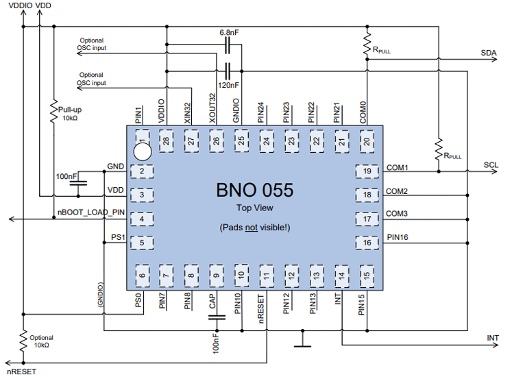 BNO055传感器模块I2C配置原理图